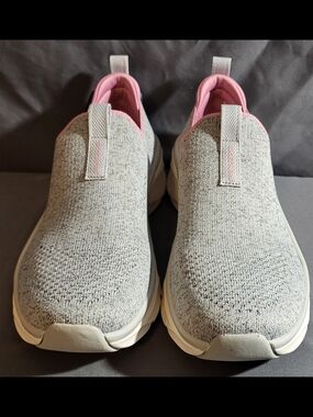 Slip-On Knit Walking Shoes - Light Gray with Pink